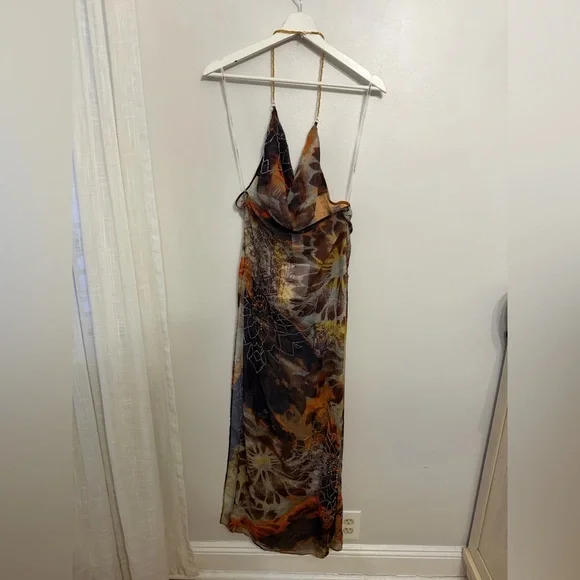 Jaded London Dahlia Cowl Beaded Backless Chiffon Maxi Dress in Lusco - Picture 4 of 8